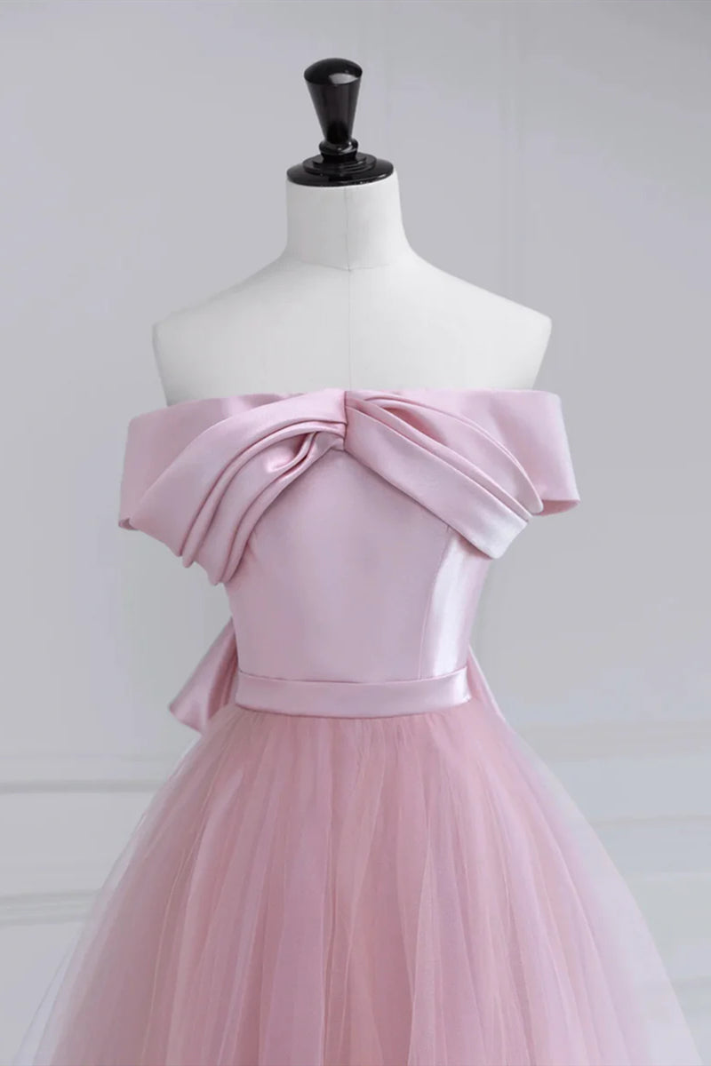 Off The Shoulder Pink Prom Dresses Pink Tulle Formal Evening Dresses Eip Collection