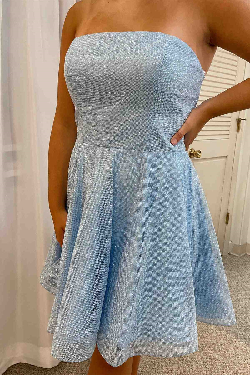 Strapless Short Blue Prom Dresses, Short Blue Formal Dresse