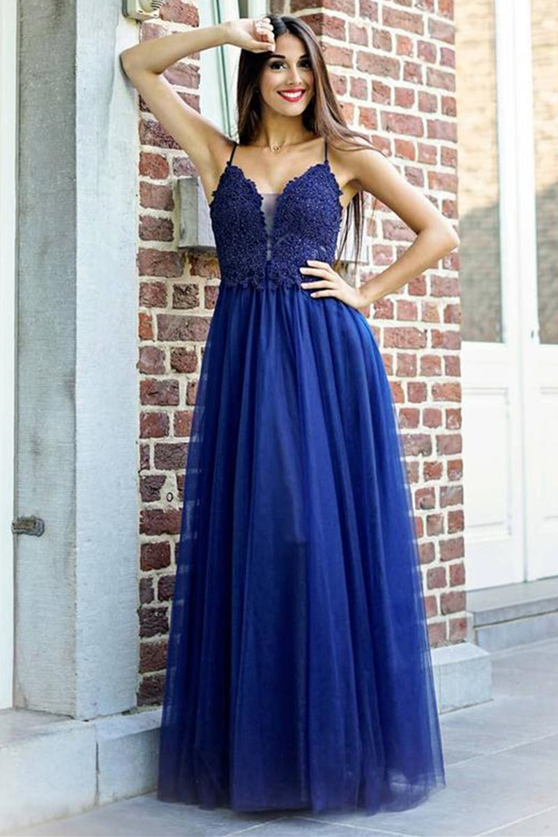 Open Back V Neck Light Blue Lace Long Prom Dresses, Light Blue Lace Fo –  Eip Collection
