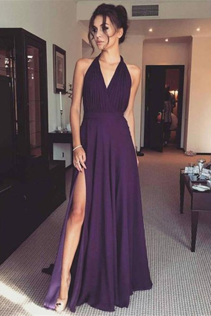 V Neck Floor Length Purple Chiffon Long Prom Dresses, Lilac Bridesmaid –  Eip Collection