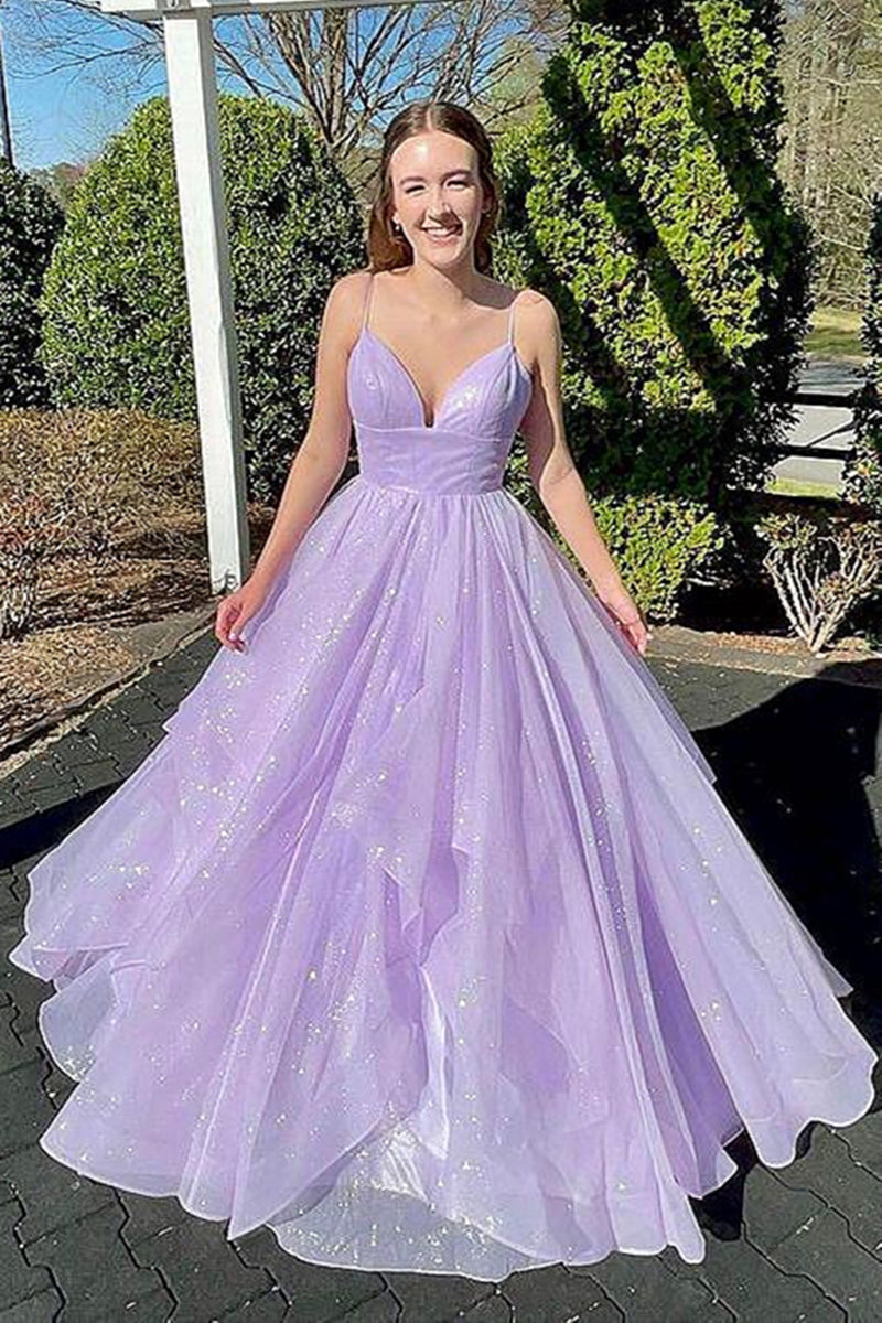 V Neck Backless Purple Long Prom Dresses with High Slit, Open Back Pur –  Eip Collection