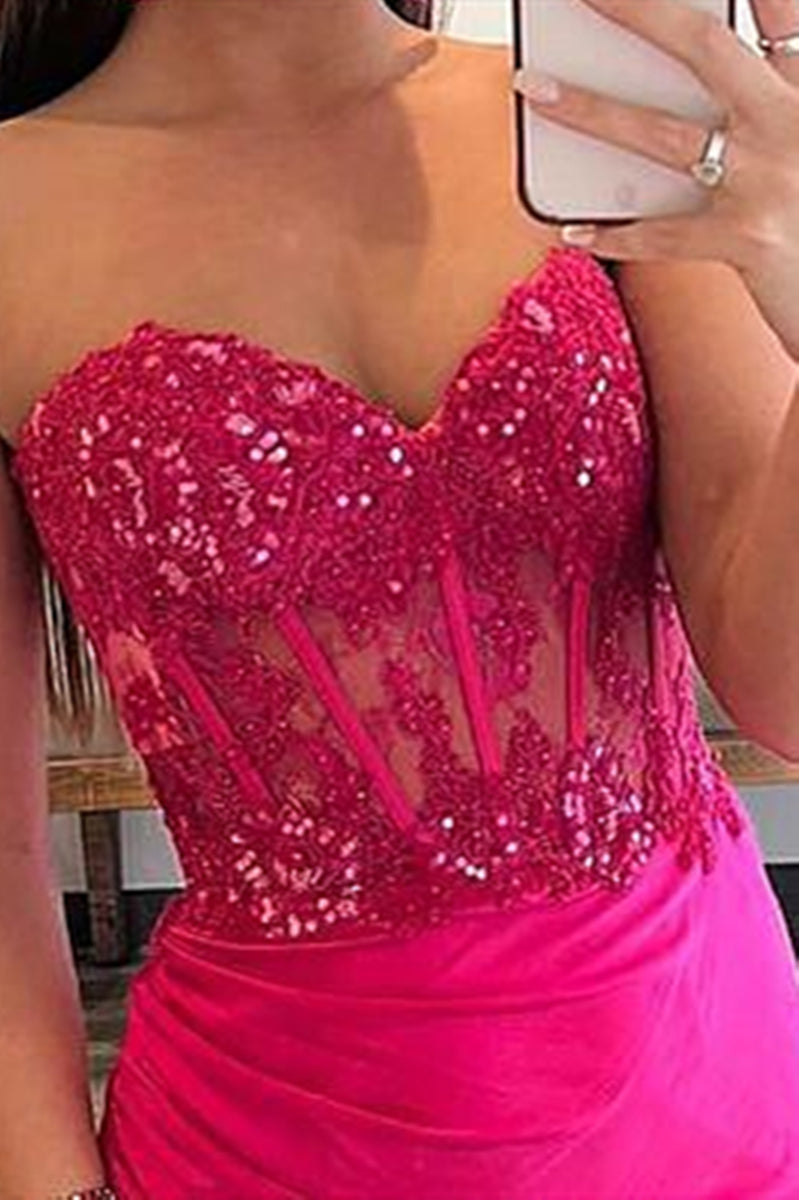 Strapless Hot Pink Lace Prom Dresses Hot Pink Lace Formal Evening Dre Eip Collection 