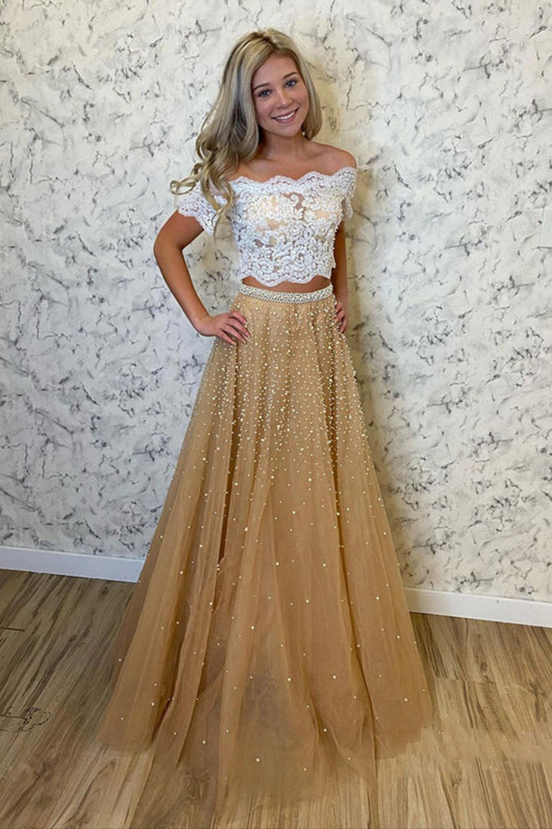 Two piece 2025 champagne dress