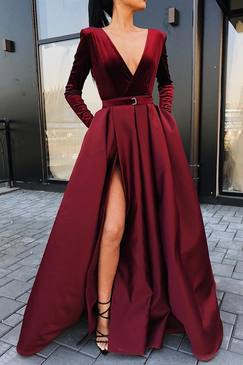 Burgundy dress 2025 with pockets