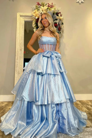 Blue Satin Long Prom Dresses, Blue Long Satin Formal Evening Dresses