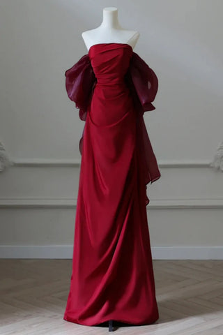 Burgundy Satin Long Prom Dresses, Wine Red Long Formal Graduation Dresses