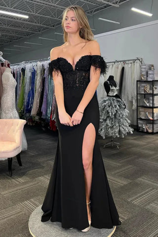 Off the Shoulder Black Lace Mermaid Prom Dresses, Black Lace Mermaid Formal Evening Dresses