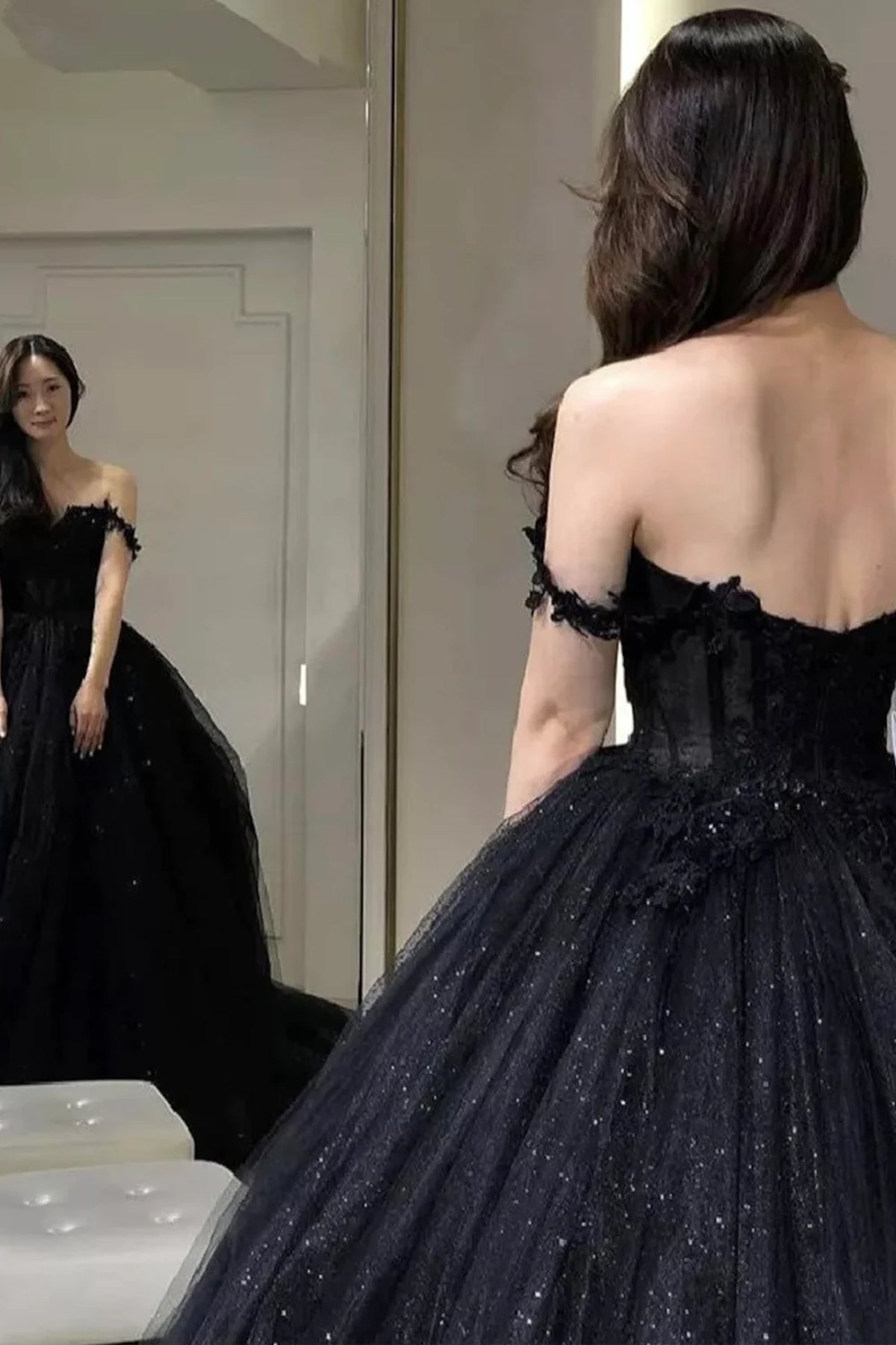 Off the Shoulder Black Lace Prom Dresses, Off Shoulder Black Long Lace ...