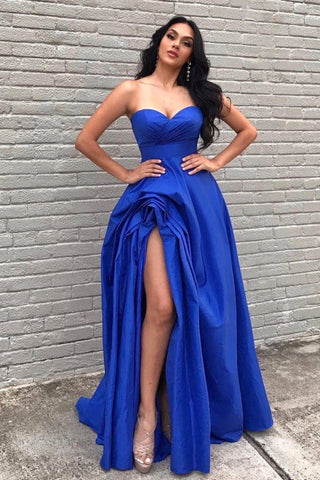 Royal Blue Sweetheart Neck Satin Long Prom Dresses, Royal Blue Long Satin Formal Evening Dresses