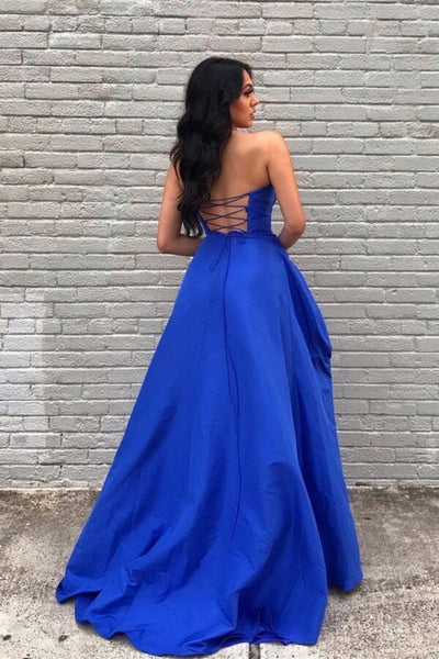 Royal Blue Sweetheart Neck Satin Long Prom Dresses, Royal Blue Long Satin Formal Evening Dresses