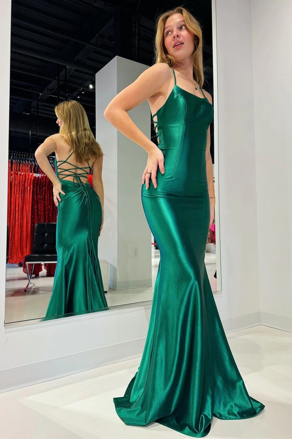 Simple Backless Mermaid Green Long Prom Dresses, Backless Green Formal Dresses, Long Green Evening Dresses