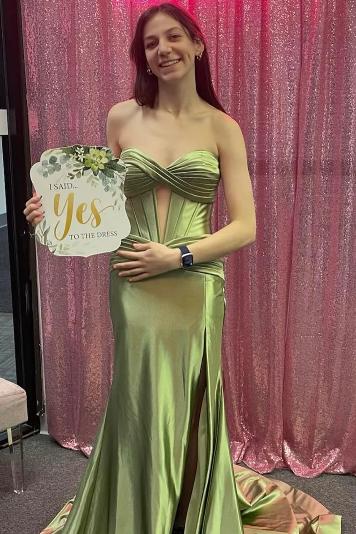 Strapless Sage Green Satin Mermaid Long Prom Dresses, Sage Mermaid Long Formal Evening Dresses