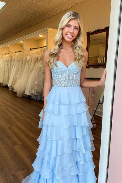 Strapless Sweetheart Neck Yellow/Pink/Blue Lace Layered Long Prom Dresses, Yellow/Pink/Blue Lace Formal Graduation Evening Dresses