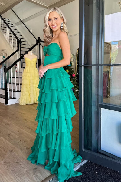 Sweetheart Neck Green Layered Long Prom Dresses, Green Layered Long Formal Evening Dresses