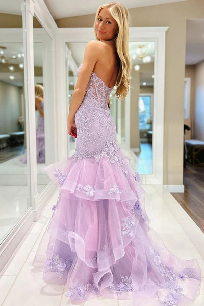 Sweetheart Neck Mermaid Purple Lace Prom Dresses, Mermaid Purple Lace Formal Evening Dresses