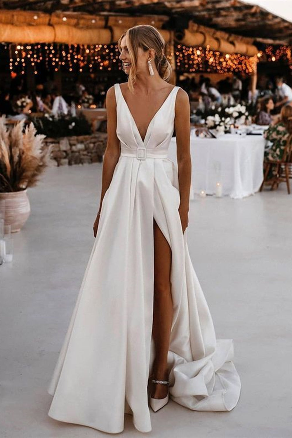 A-Line Wedding Dress Long Sleeve Open Back Bateau Sweep Lace 2024