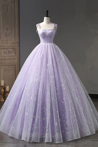 A Line Purple Tulle Long Prom Dresses, Purple Long Formal Evening Dresses