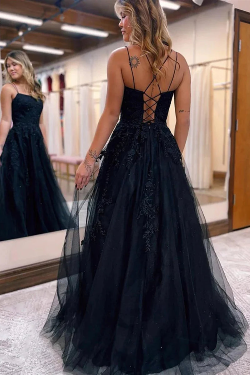 Backless Black Lace Prom Dresses, Open Back Black Lace Formal Evening ...