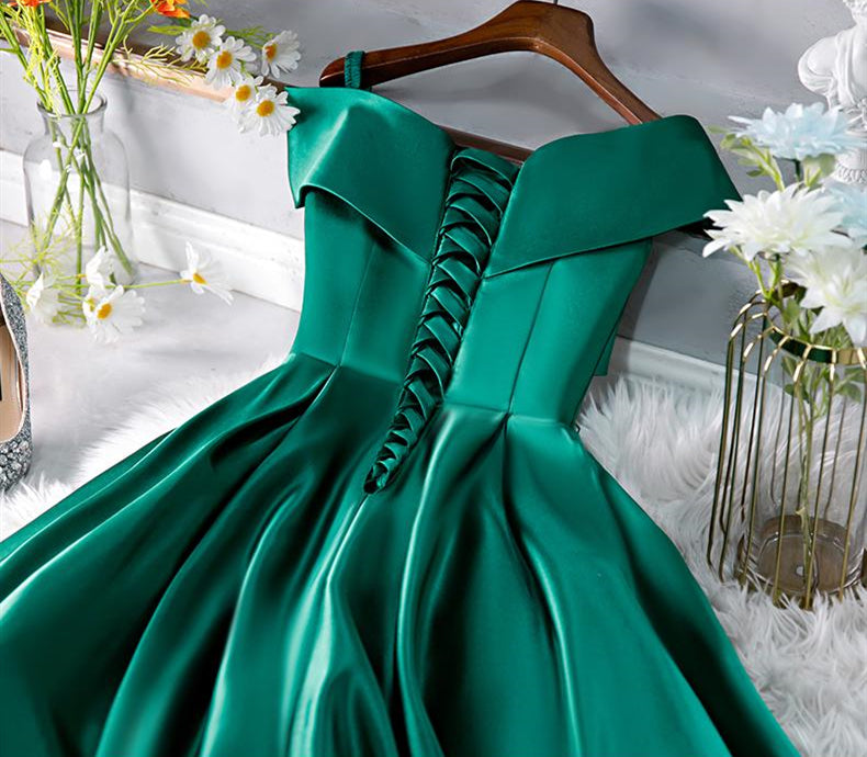 Cute Off Shoulder Green Satin Short Prom Dresses, Off the Shoulder Gre –  Eip Collection