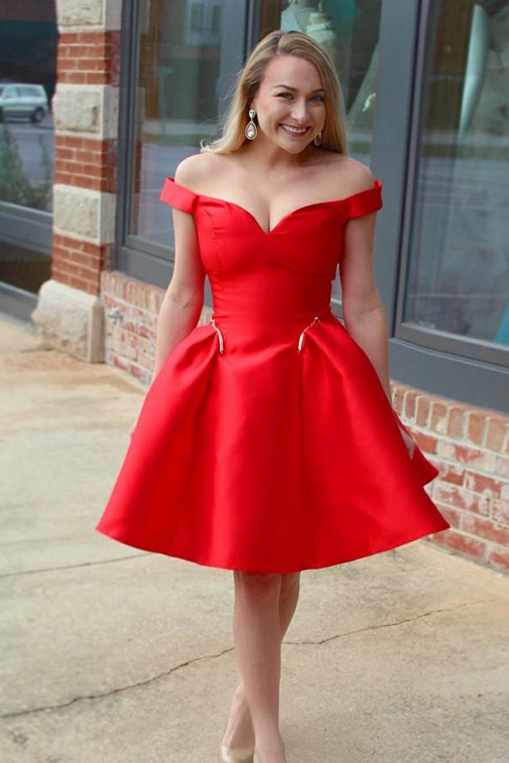 Simple Red Off Shoulder Short Cheap Homecoming Dresses Online