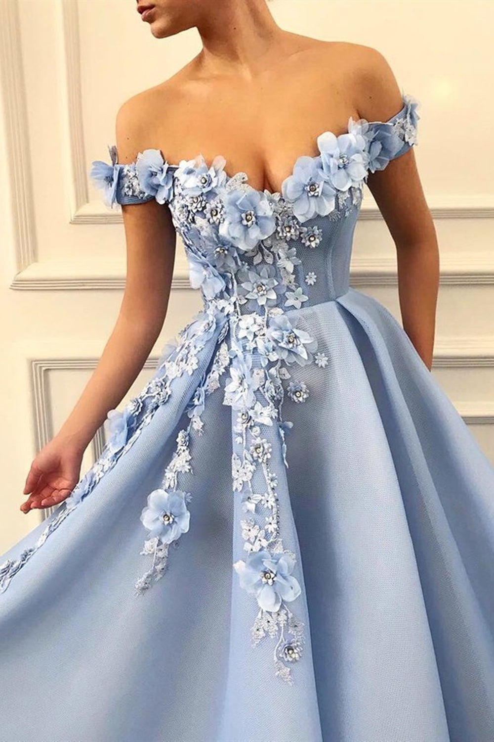 Blue flower prom dress hotsell