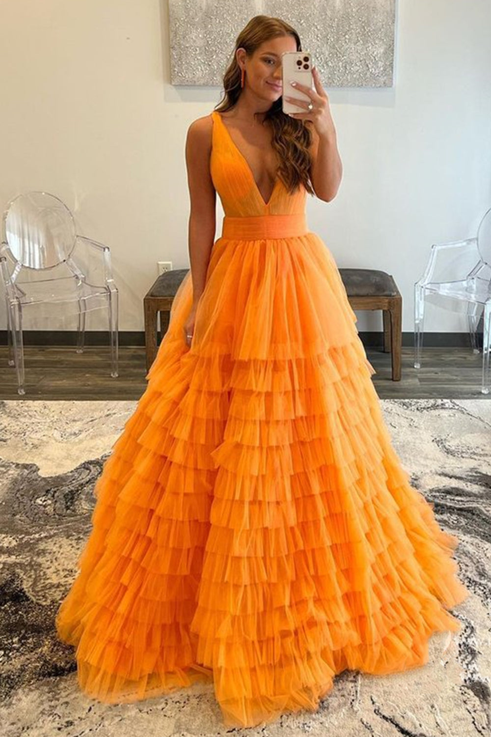 orange ball gown prom dresses