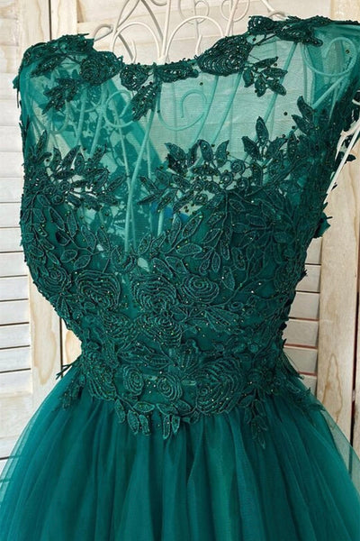 Green Lace Tulle Short Prom Homecoming Dresses, Green Lace Formal Graduation Evening Dresses EP1901