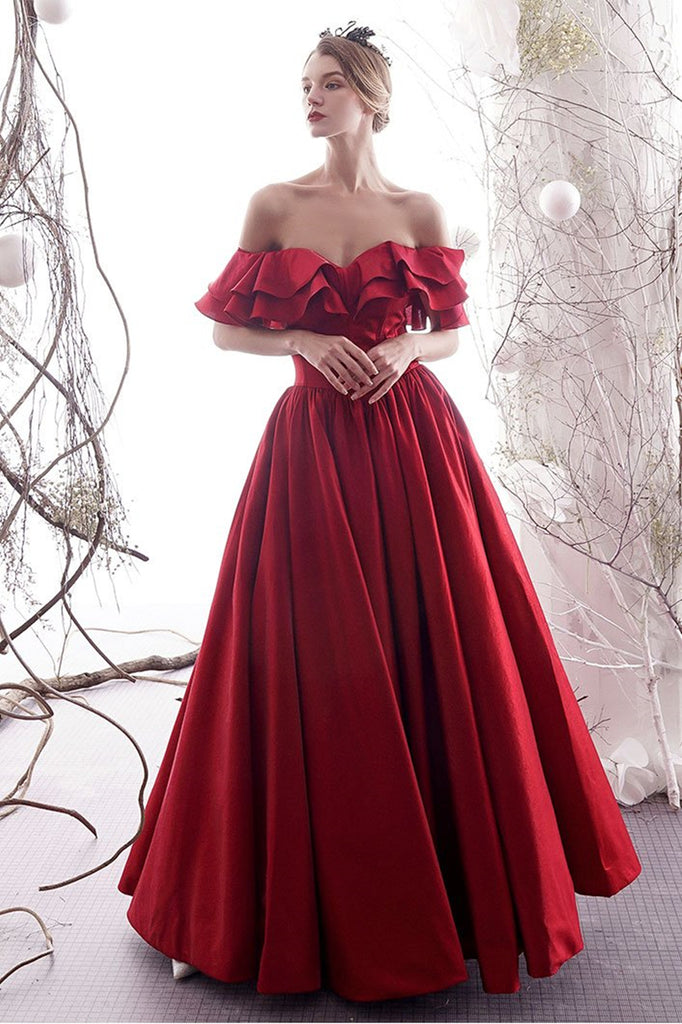 Red off the shoulder 2025 long dress