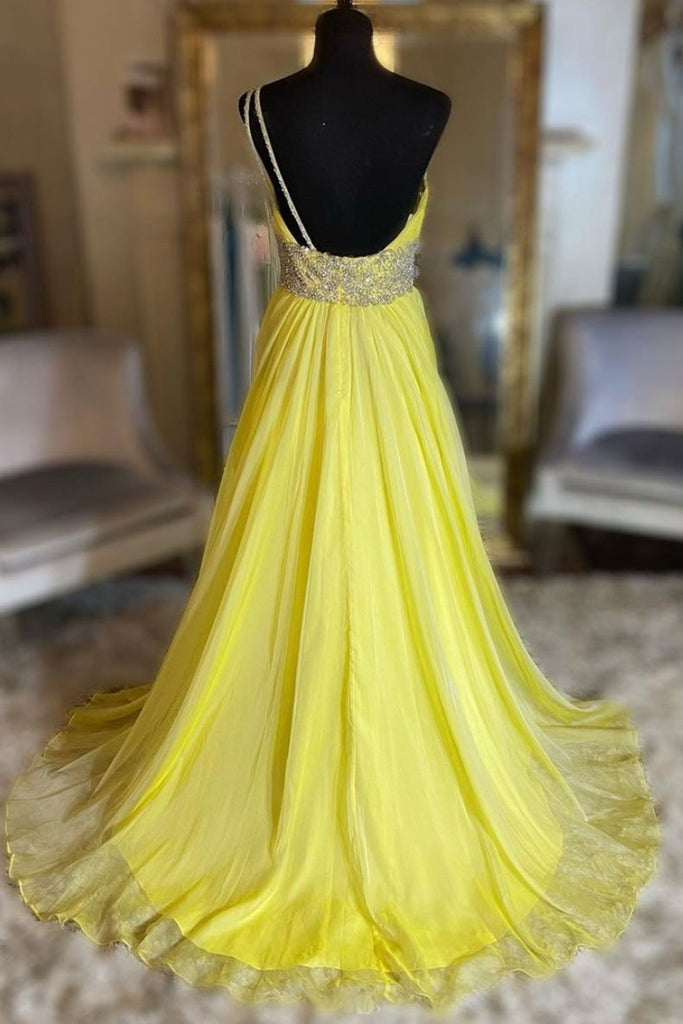 yellow prom dress one shoulder