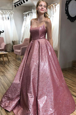 Shiny Pink Sequins Backless Long Prom Dresses, Backless Pink Formal Graduation Evening Dresses EP1679