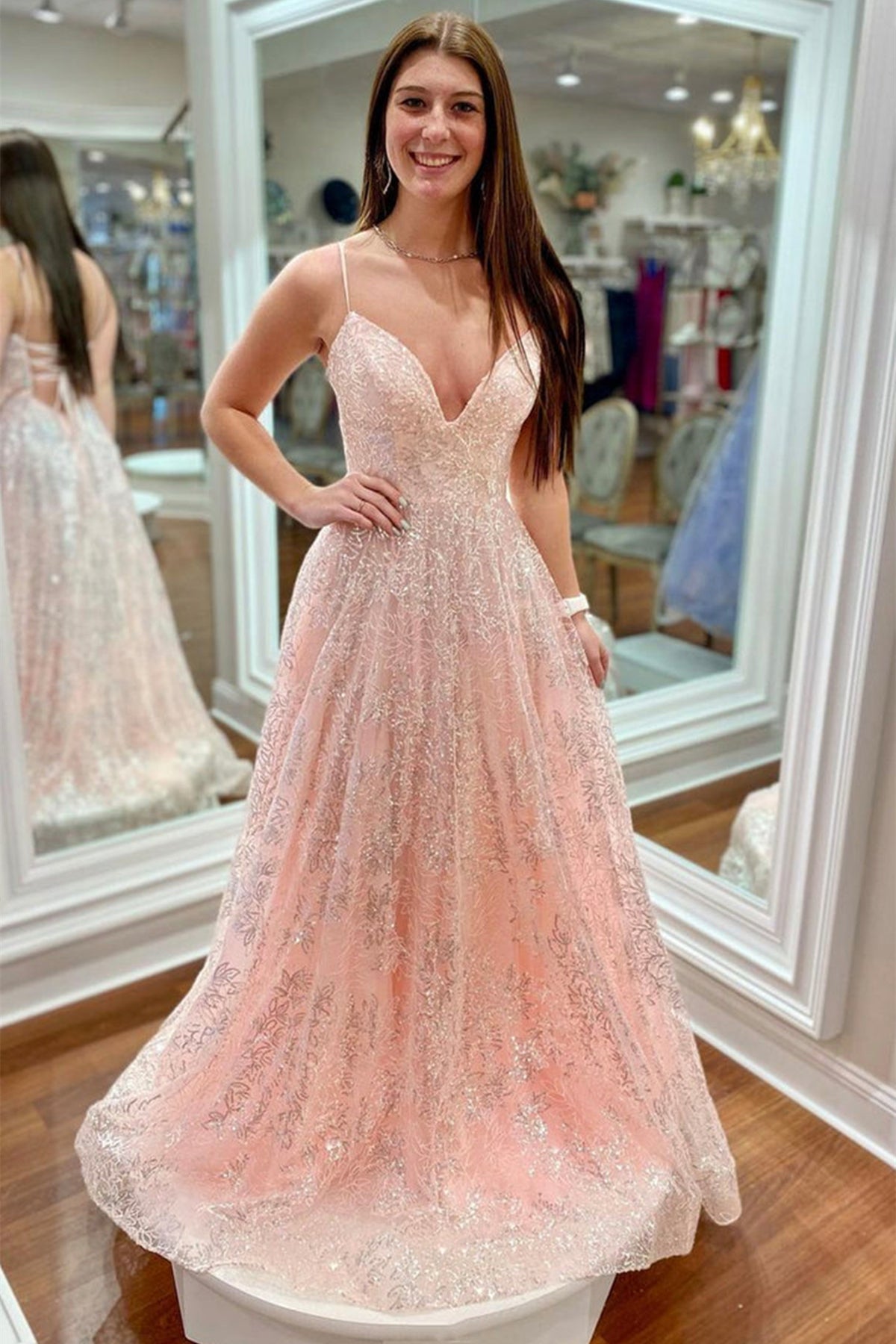 Pink tulle off shoulder tea length prom dress, pink formal dress – toptby