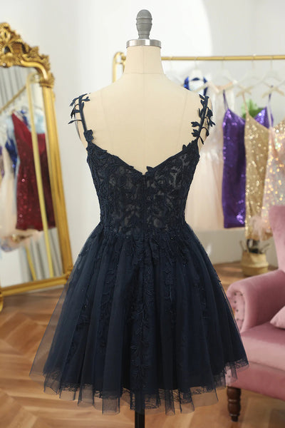 Short Hot Pink Navy Blue Lace Prom Dresses, Hot Pink Navy Blue Lace Formal Homecoming Dresses