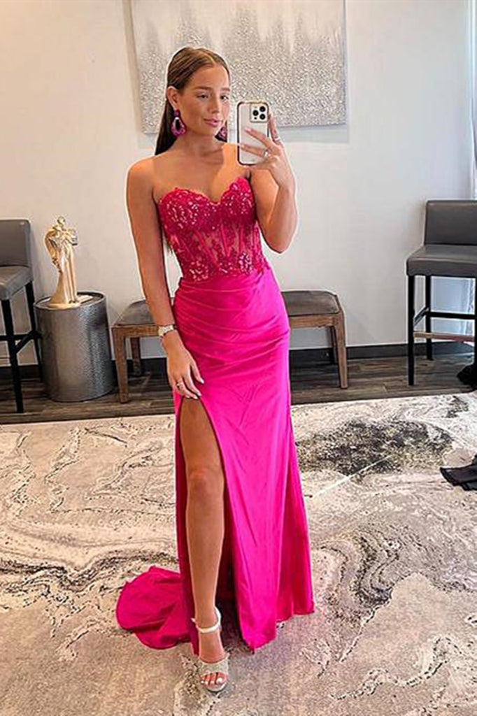 A Line V Neck Hot Pink Tulle Prom Dresses, Hot Pink Tulle Formal Eveni –  jbydress