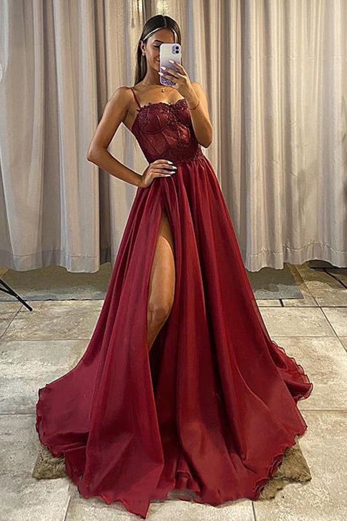 Sweetheart Burgundy Blue Long Lace Prom Dresses, Black Wine – Eip Collection