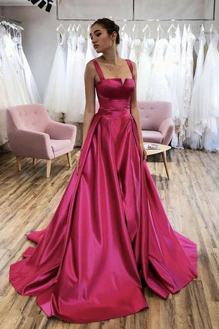 Unique Fuchsia Satin Long Prom Dresses, Long Fuchsia Formal Graduation Evening Dresses EP1733