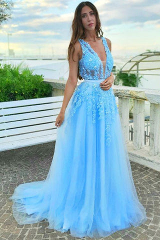 Shiny Strapless Light Blue Lace Long Prom Dresses with High Slit, Ligh –  Eip Collection